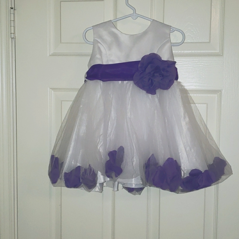 Silk Flower Girl Dress- White & Purple- Size 3T